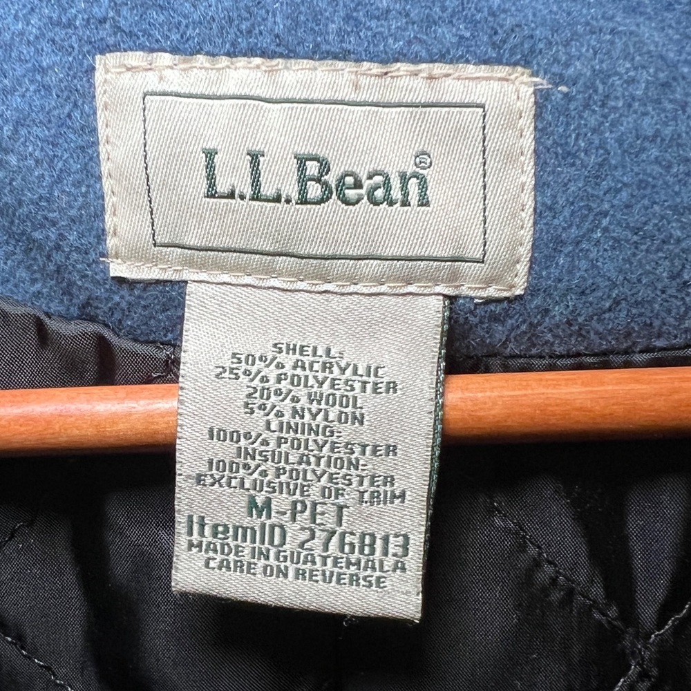 L.L. Bean Vintage Women’s Petite Medium Blue Hooded Duffel Toggle Coat Wool Mix - Picture 4 of 5
